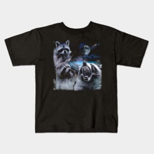 Celestial Raccoon Crew Elevate Your Wardrobe with UFO Intrigue Kids T-Shirt